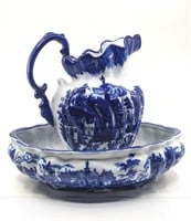 Victoria Ware Flow Blue Pitcher and Basin