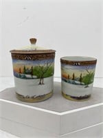 Vtg NIPPON Hand Painted Porcelain Humidor & Jar