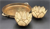 Vintage Capiz Shell(Lotus)and Brass Votive Holders