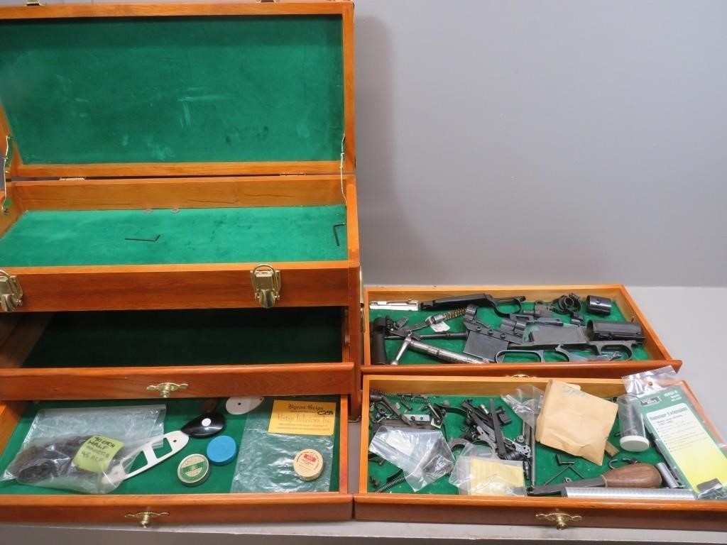 Wooden Maintenance Box with Assorted Gun Parts