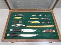 Display Case of (14) Vintage Folding and Fixed