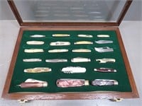 Display Case of (22) Vintage Folding Knives –