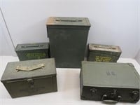 (5) Empty Military Ammo Cans and Barber Trunk –