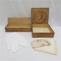 Wood Boxes - Gloves - Hankies - vintage