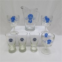 Pabst Blue Ribbon Pitcher & 6 Glasses - Thumbprint