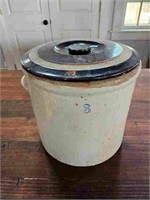Antique Stoneware 3 Gallon Crock w/ Lid