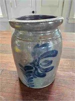 Antique Cobalt Decorated Stoneware Crock