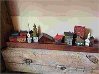 17 pc Folk Art Painted Miniature Wood Village