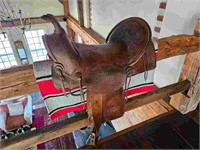Western Texas Tooled Leather Saddle w/ Blanket
