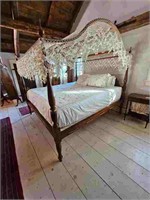 Early 19th C. Queen Size Canopy Rope Bed