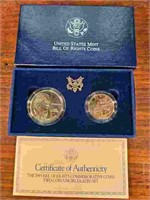 1993 Bill of Rights Commemorative 2 Coin Set