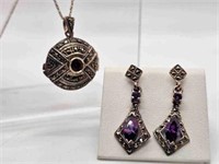 Sterling Silver & Marcasite Necklace & Earring Set