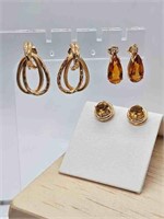 3 pc Lot of 14K Yellow Gold & Gemstone Earrings