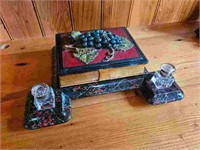 Antique Carved And Painted Slate Desk Set