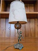 Antique Figural Table Lamp - Cupid Holding Globe