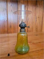 Antique Green to Amber Glass Miniature Oil Lamp