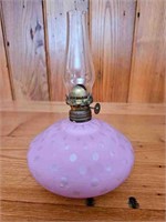 Antique Empress Raindrop Pink Satin Glass Oil Lamp
