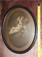 9" Antique 'Cupid Asleep' Oval Print