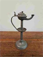 Antique Pewter Whale Oil Lamp - Dated 1833