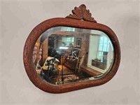 Antique Oval Oak Framed Wall Mirror