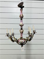 Porcelain & Brass Hanging Chandelier