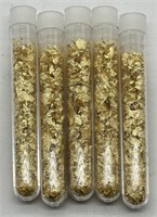 (KC) 5 Glass Vials of Gold Flakes  (3.5" long)