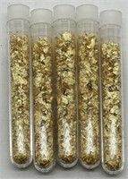 (KC) 5 Glass Vials of Gold Flakes  (3.5" long)