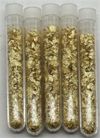 (KK) 5 Glass Vials of Gold Flakes  (3.5" long)