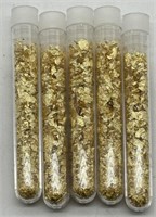 (KK) 5 Glass Vials of Gold Flakes  (3.5"  long)