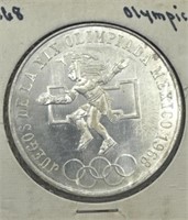 (JK) 1968 Silver Olympic Mexican 25 pesos Coin