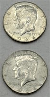 (T) 2 1966 Silver Kennedy Half Dollars