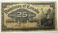 (F) 1900 25 cent Bill Dominion of Canada