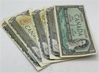 (RS) 5 Canada $1 One Dollar Bills 1954 1973