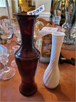 RED AND MILK GLASS VASES D