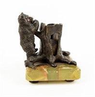 Bronze Climbing Bear Figural Matchbox Holder