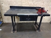 Custom built steel frame wood bench shop table