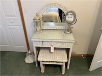 WICKER VANITY WITH DECOR