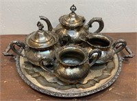 Silver plate tea set and silver on copper tea