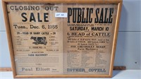 2 Old sale flyers in wood frame