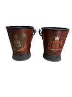 (2) Painted English Coal Buckets w/Transfer