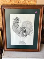 Vintage Black and White Rooster Print