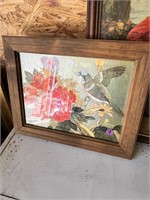 Vintage Bird Flowers Foil Painting on Silk Paper