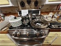 LOT OF POTS AND PANS WITH T-FAL SKILLET,
