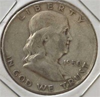 Silver 1950 Franklin half dollar