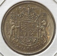 Silver 1945 Canadian half dollar
