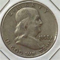 Silver 1958D Franklin half dollar