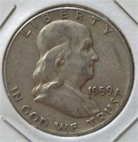 Silver 1959 Franklin half dollar
