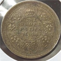 Silver 1944 WWII one rupee Indian coin