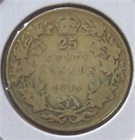 Silver 1919 Canadian quarter