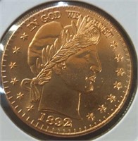 1 oz fine copper coin Barber head